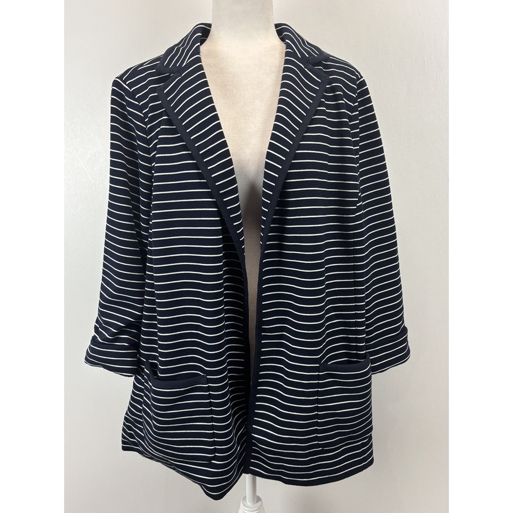 NEW! Talbots Striped Blazer Jacket 3Xp Plus Petites Navy Striped Open Front